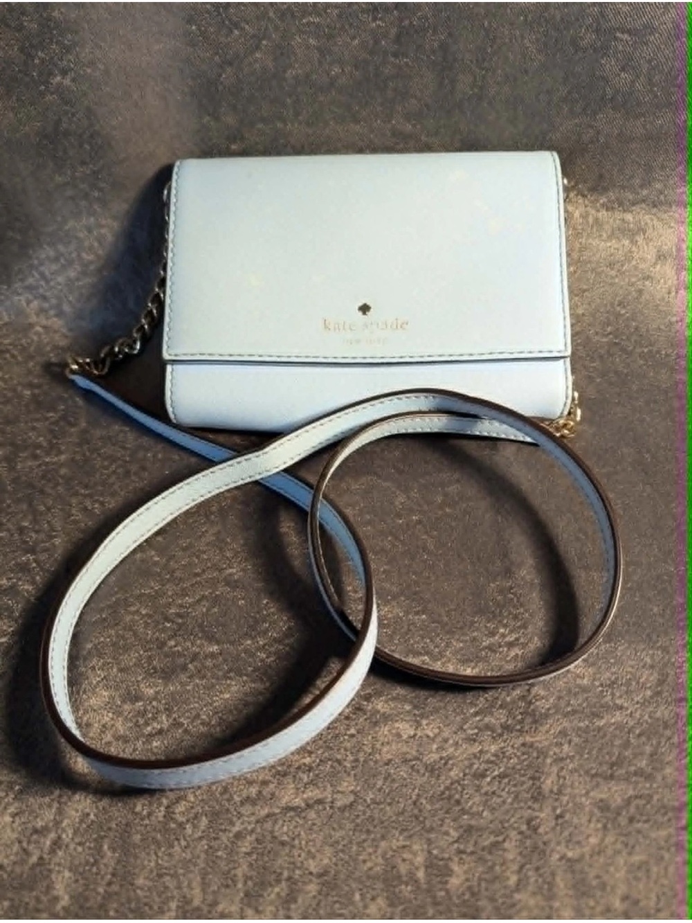 kate spade cream textured leather logo clutch